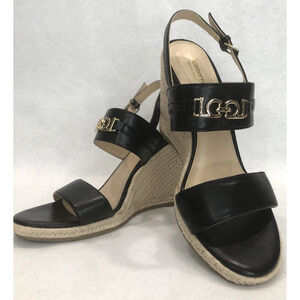 Black Espadrille Sz 9 Wedge Sandals Mediterranean Inspired Summer Liz Claiborne